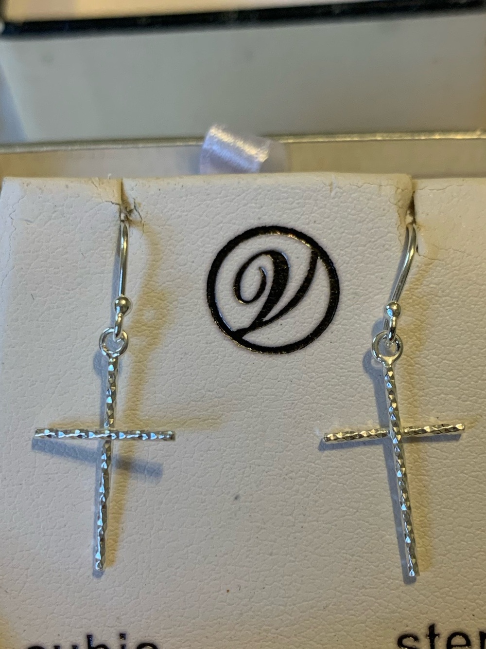 Sterling Silver  Cross Drop Earrings - Silver